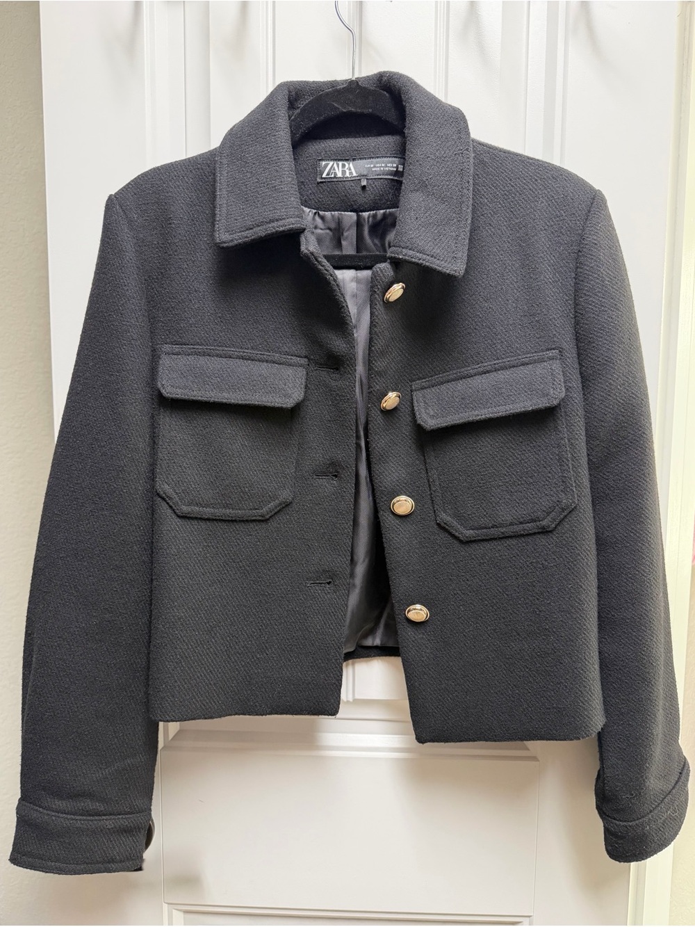 Zara Black Wool-Blend Jacket with Satin Lining